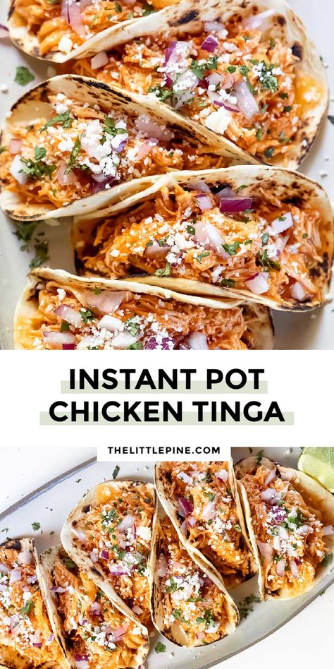 Tender and shredded chicken covered in a super sauce, this instant pot chicken tinga is amazing no matter how you serve it! #instantpotchickentinga #lowcarbinstantpotchickentinga Instant Pot Chicken Tinga, Chicken Tinga Tacos Recipe, Chicken Tinga Recipe, Chicken Tinga, Lean Protein Meals, Pine Kitchen, Keto Ideas, Keto Lunch, Carb Meals