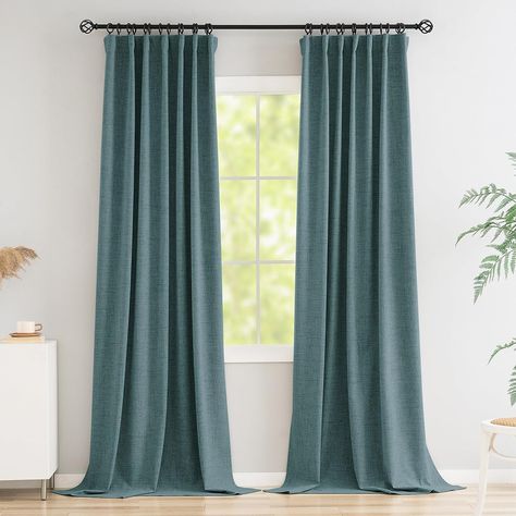 Amazon.com: Novecozy 100% Blackout Curtains 108 Inches Length Long, Linen Thermal Insulated Curtains & Drapes for Bedroom/Living Room, Rod Pocket/Back Tab/Hook Belt/Ring Clips(2 Panels, W50 x L108, Linen Color) : Home & Kitchen Blue And Green Curtains, Teal Curtains, Moroccan Riad, Drapes For Bedroom, Belt Ring, Types Of Curtains, Insulated Curtains, Green Curtains, Drape Panel