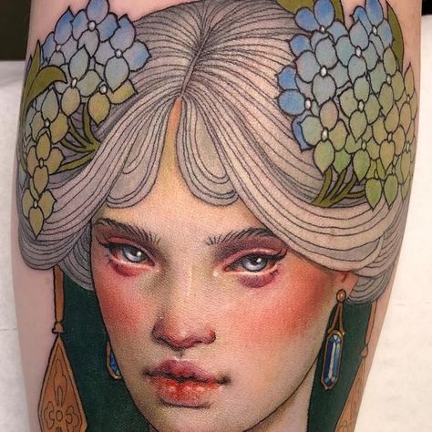 Hannah Flowers on Instagram: "Second piece for Jenn! 🌿" Hannah Flowers Tattoo, Hannah Flowers, Detailed Tattoos, Random Tattoos, Cherry Tattoo, Art Nouveau Tattoo, Nouveau Tattoo, Cherry Tattoos, Aesthetic Tattoos