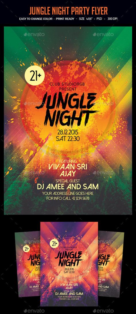 Jungle Night Party Flyer Jungle Party Flyer, Reggae Party, Dj Poster, Party Flyer Template, Jungle Art, Jungle Party, Celebrity Design, Wedding Quotes, Party Poster