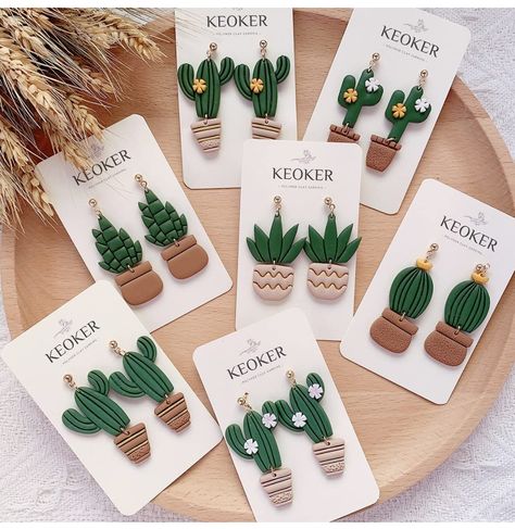 Small Clay Earrings, Cactus Polymer Clay, Polymer Clay Beads Diy, Clay Extruder, Diy Earrings Easy, Polymer Clay Flower Jewelry, Diy Earrings Polymer Clay, Handmade Clay Jewelry, Polymer Clay Jewelry Diy