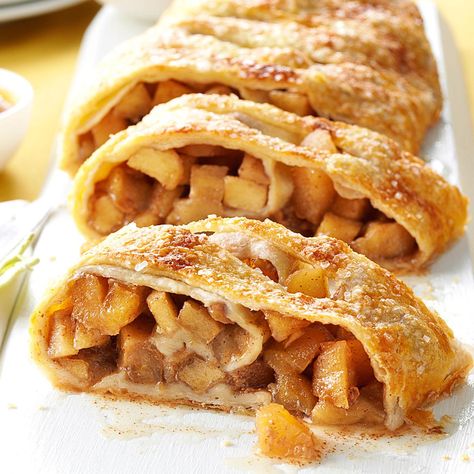 Caramel Apple Strudel Apple Strudel Recipe, Strudel Recipes, Apple Strudel, Caramel Topping, Puff Pastry Sheets, Puff Pastry Recipes, Caramel Apple, Pastry Recipes, Inspired Recipes