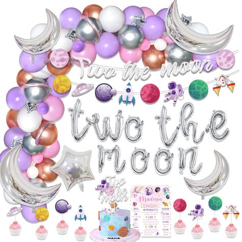 PRICES MAY VARY. 🌙 DREAMY MOON PARTY – Your toddler is about to turn two. This Two to the Moon birthday decorations, with a cosmic color palette, will have you and your kid immersed! The shining foil balloons and other space themed items help to set the dreamy tone. Ready to the moon and take an adventure in the galaxy? 🪐 TWO THE MOON DECORATIONS INCLUDES - 45 x 12’’ latex balloons | 17 x 12’’ metallic balloons | 18 x 5’’ latex balloons | 3 x 28’’ moon foil balloons | 4 x 18’’ moon foil balloo Space 2nd Birthday Party, Moon Birthday Decorations, 2nd Birthday Party Decorations, Poster Moon, Moon Birthday, Two The Moon, Second Birthday Ideas, Moon Party, Glitter Banner