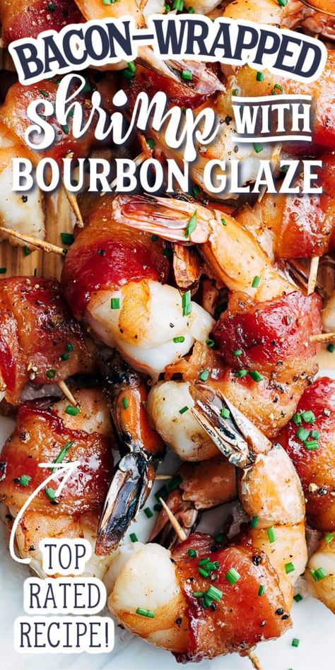 These Bacon Wrapped Shrimp with Brown Sugar- Bourbon Glaze are an easy appetizer for game day or any gathering. Find out my favorite tip for getting the crispiest bacon in the oven without overcooking the shrimp! #appetizer #shrimp Bacon Shrimp, Bacon Recipes Appetizers, Shrimp Appetizer, Wrapped Shrimp, Bacon Wrapped Shrimp, Bourbon Recipes, Bourbon Glaze, Food Game, Bacon Appetizers