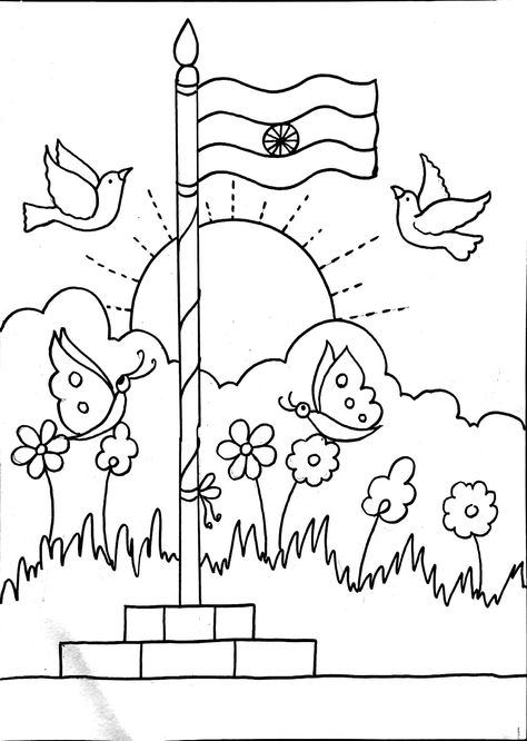 Independence Day Colouring Pages India, Drawing For 2nd Class Students, Festive Drawings, Drawing Composition, Rose Drawing Simple, Earth Day Drawing, Poppy Coloring Page, Independence Day Drawing, Flag Drawing