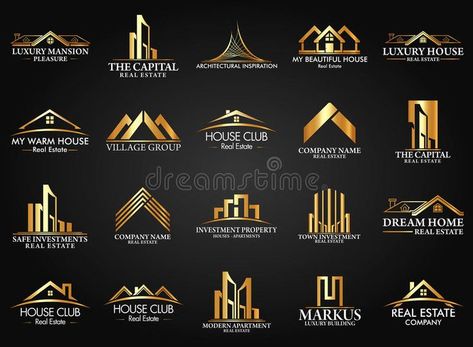 Set and Group Real Estate, Building and Construction Logo Vector Design royalty free illustration Construction Company Names, Real Estate Company Names, Real Estate Building, Logo Luxe, Luxe Logo, Construction Company Logo, Inmobiliaria Ideas, Architect Logo, Building And Construction