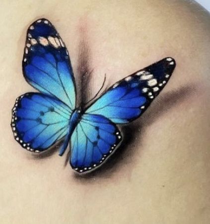 Blue 3d Butterfly Tattoo, Blue Butterfly Flower Tattoo, Butterfly Tattoo 3d Design, 3 D Butterfly Tattoo, Butterfly Blue Tattoo, Blue Butterflies Tattoo, Realistic Butterfly Tattoo Designs, 3d Butterfly Tattoo Designs, Two Butterflies Tattoo Design