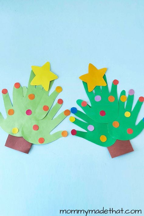 Handprint Christmas Tree Craft for Kids Tree Topper Crafts For Kids, Christmas Tree Handprint, Handprint Christmas Tree, Christmas Tree Craft, Handprint Christmas, Preschool Bulletin, Christmas Kindergarten, Christmas Decorations For Kids, Tree Craft