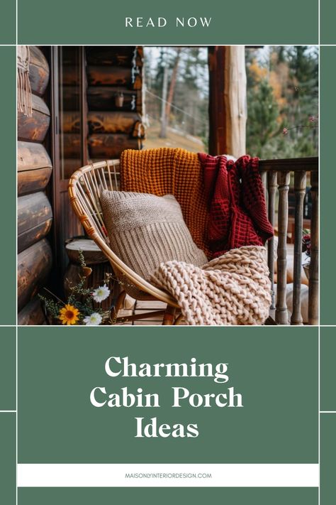 If you're looking to enhance your rustic retreat, discover these cozy cabin porch ideas. Transform your outdoor space into a delightful haven perfect for relaxation and enjoying nature views. From comfy furniture options that invite you to sit with a book in hand to decorative touches that bring warmth, each idea will inspire you to make the most of your cabin's porch. Whether you prefer a country vibe or a more modern twist, there’s something here for every taste in cozy outdoor living. Cabin Porch Decor, Cabin Porch Ideas, Cabin Front Porch, Log Cabin Porch, Vintage Cabin Decor, Comfy Furniture, Small Cabin Interiors, Cabin Deck, Cabin Porch