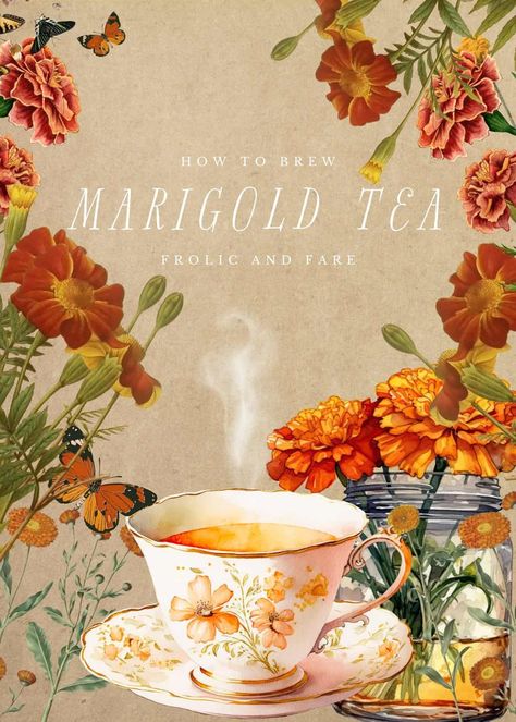 How To Make Marigold Tea 1 Marigold Tea Recipe, Marigold Tea Benefits, Marigold Recipes, Benefits Of Calendula Tea, Marigold Uses, Marigold Uses Witch, Calendula Tea Blends, Marigold Tea, Edible Flower Garden