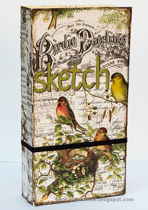 Layers of ink - Aviary Sketch Storage Holder tutorial by Anna-Karin Evaldsson Tim Holtz Collage Paper, Sizzix Journal, Tim Holtz Tutorials, Homemade Journal, Distress Paint, Sizzix Dies, Travel Art Journal, Bird Sketch, Art Journal Cover