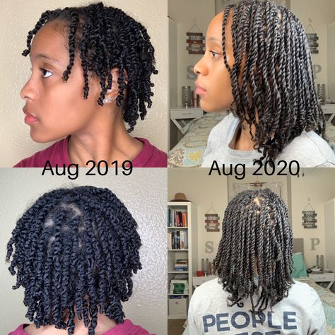 What a difference a year can make! #minitwiststyles #minitwist #twists #hairgrowth #twistshairstyles Mini Twist Hair Growth, Mini Twist Growth, Mini Twists Hair Growth, Afro Hair Long, Random Hairstyles, Mini Twists Natural Hair, Afro Styles, Curly Hair Growth, Hair Growth Challenge