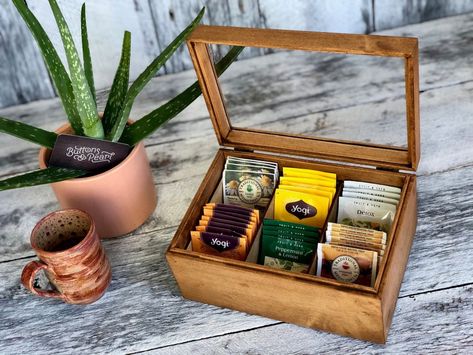 Tee Organisation, Wood Tea Box, Cherry Tea, Tea Box Storage, Tea Organization, Wooden Tea Box, Tea Chest, Tea Bag Organizer, Tea Holder