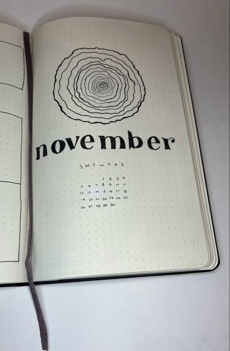 November tree trunk rings wood yellow theme title page spread illustrations simple tracker bold minimalist bullet journal year page style layout academia black ink monotone 2023 bujo inspo ideas Journal Year Page, Trunk Rings, Bullet Journal Year, Journal Year, 2023 Bujo, Illustrations Simple, Page Bullet Journal, Minimalist Bullet Journal, November Ideas