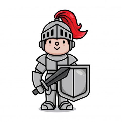 Cute knight cartoon character | Premium Vector #Freepik #vector Knight Cartoon, Knight Illustration, Cartoon Knight, Soldier Images, Knight Drawing, Warrior Images, Castle Crashers, Warrior Drawing, Knight Logo