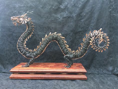 Luck Dragon, Fantasy Wire, 3d Pen Art, Copper Wire Art, Here Be Dragons, Wire Art Sculpture, Wire Diy, Astronomy Art, Driftwood Sculpture