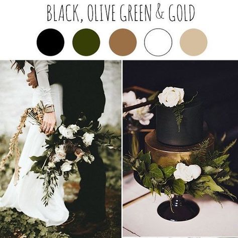 Our next Fall color palette is a very masculine and elegant combination of black, olive green and gold. The greenery, the touches of gold, all being grounded by rich black. Fall wedding planning starts HERE! Contact me today. 218-242-1763 #millerformal #s Black Fall Wedding, Fall Wedding Planning, Olive Green Weddings, Gold Wedding Colors, Wedding Ceremony Ideas, Dark Wedding, Wedding Venue Inspiration, Wedding Palette, Fall Color Palette