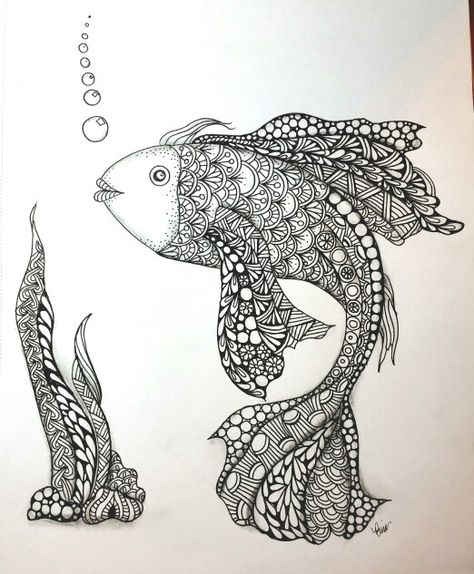 Zentangle Koi. #zentangle #lovezen #binazen #fish #koi Zentangle Fish, Art Journal Cover, Zentangle Artwork, Watercolor Flower Art, Mandala Design Art, Doodles Zentangles, Zentangle Patterns, Dreamcatcher Tattoo, Journal Covers