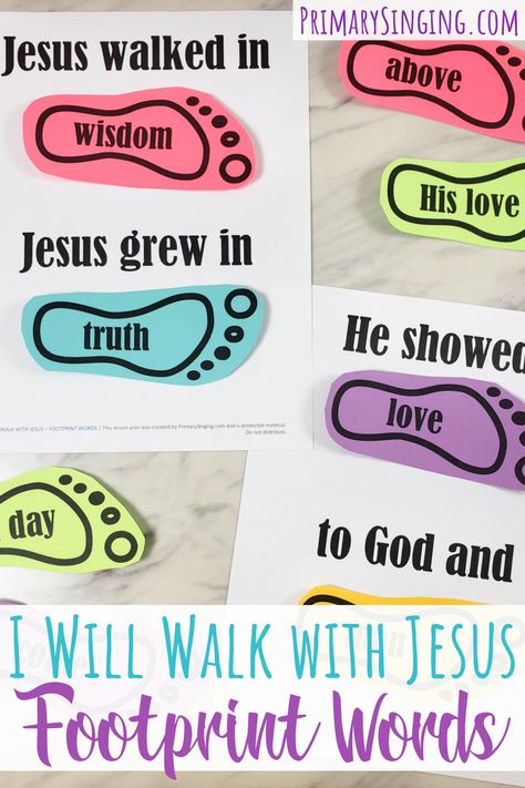 Following Jesus Crafts For Kids, I Will Walk With Jesus Primary Song, 2023 Lds Primary Theme, Singing Time Ideas Primary, Jesus Bulletin Boards, Lds Singing Time, Primary Singing Time Ideas, Lds Primary Chorister Ideas, Lds Primary Songs