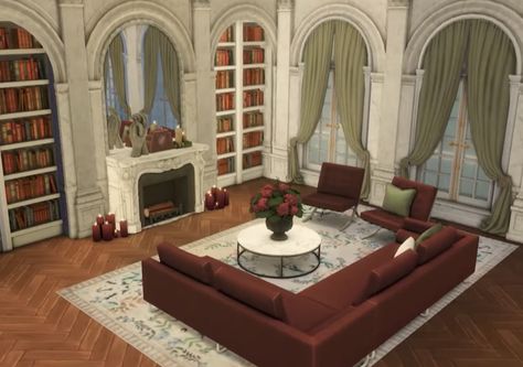 Victorian House Plans Bloxburg, Victorian Mansion Living Room, Sims 4 Mansion Living Room, Bloxburg Castle Interior Ideas, Bloxburg Mansion Living Room, Bloxburg Fancy Living Room Ideas, Bloxburg Mansion Entrance, Bloxburg Victorian Living Room, Victorian Living Room Bloxburg