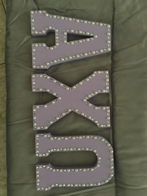 Sorority letters Axid Letters Painted, Sorority Wooden Letters Decorated, Disco Sorority Letters, Stitched Letters Sorority, Dz Letters Painted, Sorority Letters Painted Ideas, Sorority Crate Ideas, Sorority Letter Designs, Painted Letters Sorority