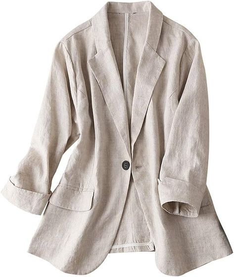 Absolutely perfect for fall season! Linen Suits Women, Ladies Suit, Summer Blazer, Formal Blazer, Beige Blazer, Suit Coat, Linen Suit, Linen Jacket, Casual Blazer