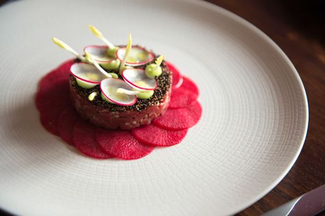 Beef tartare recipe Beef Tartare Recipe, Wasabi Recipes, Tartare Recipe, Scotch Eggs Recipe, Pickled Radish, Beef Tartare, Dry Aged Beef, Irish Beef, Beef Fillet