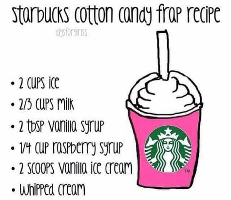 Starbucks Cotton Candy Frappe Cotton Candy Flavored Things, Boujee Drinks, Cotton Candy Refresher, Cotton Candy Smoothie, Cotton Candy Frappe, Event Drinks, Cotton Candy Recipe, Cotton Candy Frappuccino, Starbucks Drinks Diy