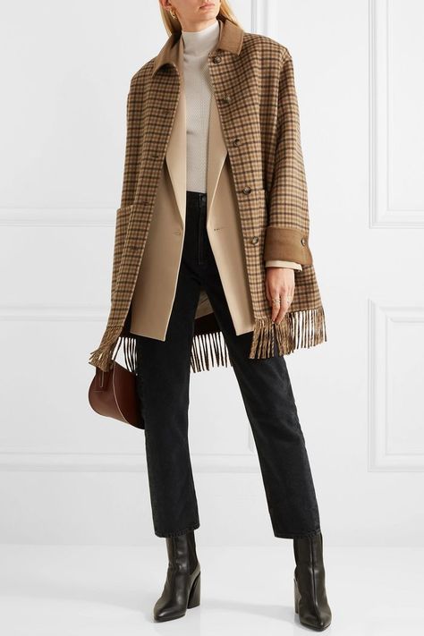 Nanushka Marzy Fringed Checked Wool And Silk-Blend Coat Textured Coat, Lavish Alice, Rock Outfit, Outfit Jeans, Black Faux Fur, Looks Chic, Mode Inspiration, Faux Fur Coat, Who What Wear