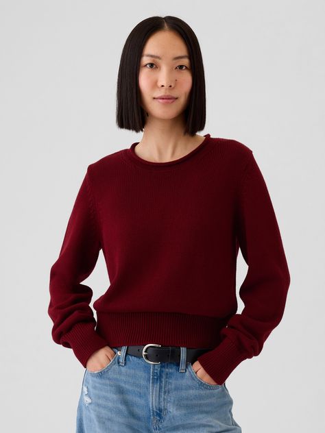 Soft cotton roll neck sweater.  Rollneck.  Long sleeves.  Fit: Classic.  A straight & easy fit.  Cropped, hits at the waist.  Models wearing Gap Comfy Winter Clothes, Shrunken Sweater, Jazz Hands, Fall Girl, Gap Cardigan, Queen Style, Curated Closet, Jumper Short, Autumn Fits