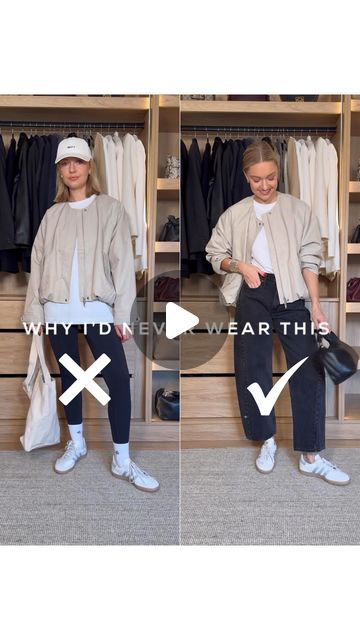 Lydia Tomlinson on Instagram: "Why I’d never wear this! This is for all the ladies who message me about wanting to ditch the leggings but not sure how to still be casual and comfortable! Hope it helps! Shop my outfits on my LTK" 2024 Leggings Outfit, Lydia Tomlinson Outfits, Longsleeves Outfit, Lydia Tomlinson, Outfits With Leggings, Message Me, Black Pants, Jackets & Coats, Leggings