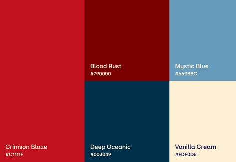 Royal Blue Color Scheme, Red Color Pallets, Pantone Azul, Blue Color Pallet, Website Color Palette, Red Color Schemes, Red Colour Palette, Hue Color, Color Palate