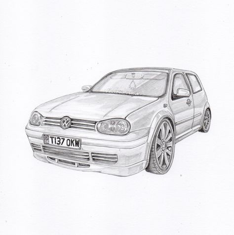 HB Graphite pencil sketch of a VW Golf. Click on the image to see more of my work :) Thanks for looking Golf Sketch, Car Drawing Sketches, Car Drawing, Golf 5, Golf 4, Drawing Quotes, My Imagination, Graphite Pencils, Car Drawings