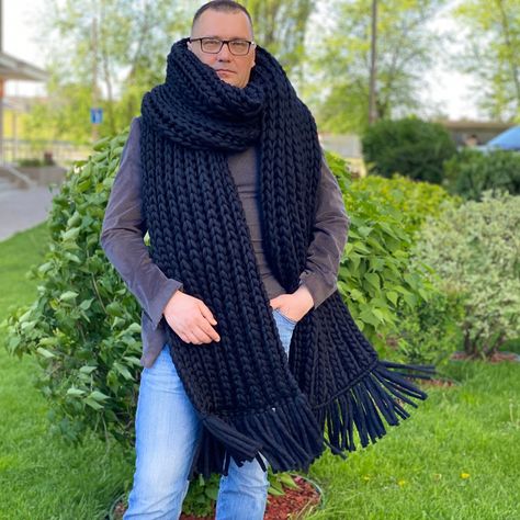 Oversized mens knit scarf - Big winter scarf - Chunky tassle Lenny Kravitz style scarf - Gifts for him Oversized Knitted Scarf, Big Winter Scarf, Knit Scarf Men, Lenny Kravitz Style, Mens Knit Scarf, Mens Knitted Scarf, Scarf Chunky, Mens Knit, Scarf Knit