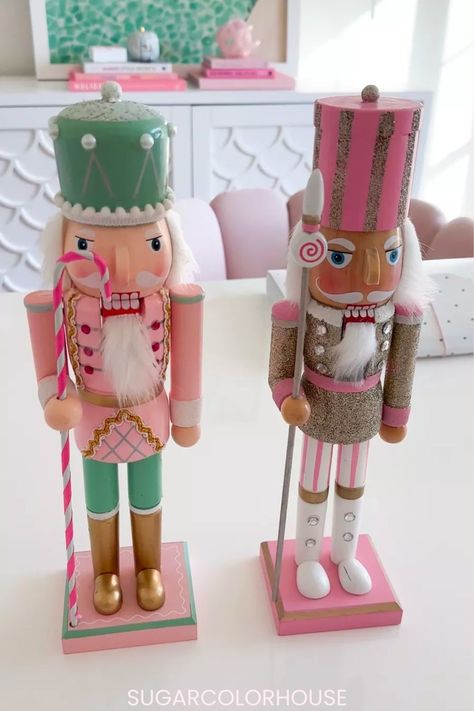 Diy Nutcracker Soldier, Aesthetic Nutcracker, Pink Christmas Bedroom, Nutcracker Christmas Decor, Nutcracker Decorations, Christmas Bedroom Decor, Pink Christmas Decor, Wooden People, Nutcracker Christmas Decorations