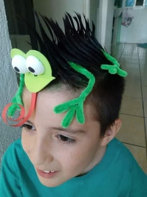 Crazy Hair Boys, Crazy Hair For Kids, Crazy Hair Ideas, Crazy Hair Day Ideas, Hair For Kids, Wacky Hair Day, Crazy Hat, Dress Up Days, Crazy Hat Day