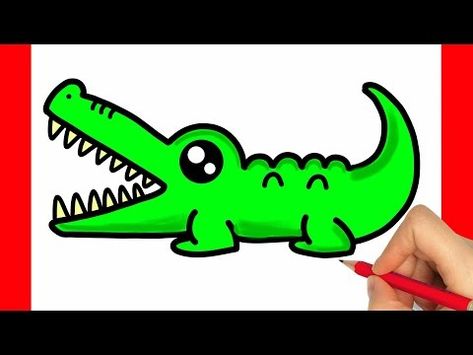 (1) HOW TO DRAW A CROCODILE EASY - YouTube Alligator Drawing Easy, Drawing Crocodile, How To Draw An Alligator, How To Draw A Crocodile, Cute Crocodile Drawing, Crocodile Doodle Easy, Alligator Drawing, Crocodile Drawing Simple, Crocodile Drawing