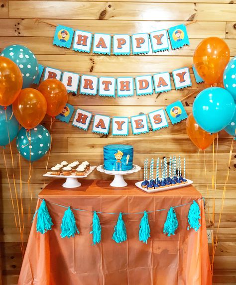 Blippi Decorations Diy, Blippi Birthday Party Ideas, Blippi Backdrop, Blippi Birthday Party, Toddler Birthday Themes, Blippi Party, Octonauts Birthday Party, Second Birthday Ideas, Toddler Birthday Party