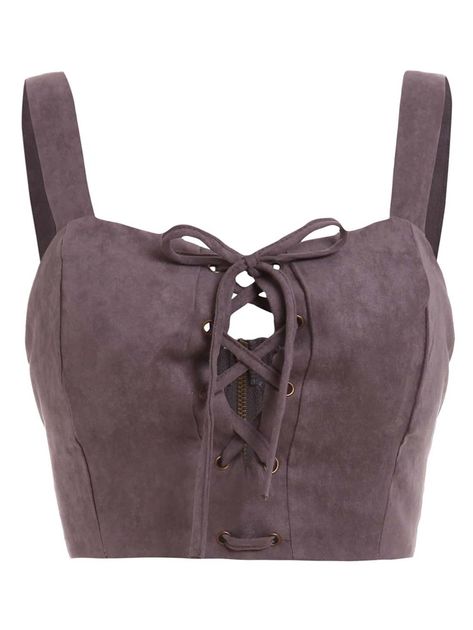 Free Returns ✓ Free Shipping On Orders $49+ ✓. Faux Suede Lace-Up Crop Top- Tank Tops & Camis at SHEIN. Gothic Gloves, Spaghetti Strap Shirt, Lace Up Crop Top, Lace Front Top, Stretchy Crop Tops, Fashionable Tops, Faux Suede Vest, Purple Crop Top, Suede Top