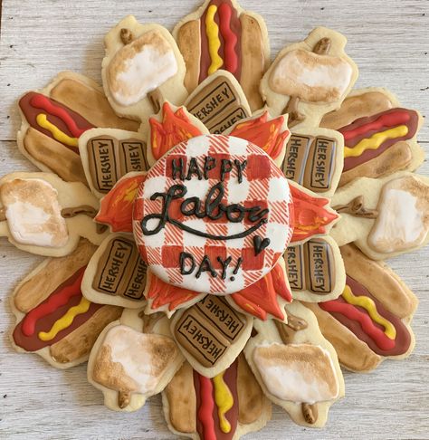 Labor Day Cookies, Marker Lettering, Tablecloth Design, Cookie Platter, Picnic Tablecloth, Gel Colors, Cookie Bouquet, Cookie Business, Summer Cookies