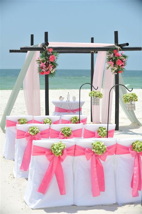 pretty in pink Wedding Themes Beach, Gulf Shores Alabama Beach, Beach Wedding Pink, Beach Wedding Coral, Short Wedding Dress Beach, Small Beach Weddings, Beach Wedding Locations, Gulf Shores Beach, Dream Beach Wedding