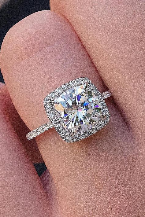 engagement rings for women cushion cut halo pave band Engagement Ring With Pearls, Trendy Engagement Rings, Cushion Cut Wedding Rings, Cushion Cut Halo, Fine Engagement Rings, Wedding Rings Princess Cut, Most Popular Engagement Rings, Popular Engagement Rings, Cushion Cut Engagement