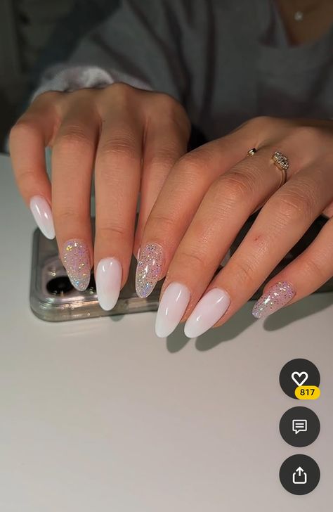 Classic Prom Nails, Almond Nail Glitter, Classy Graduation Nails, Classic Summer Nails, Simple Nails Design, Do It Yourself Nails, Sheer Nails, 2024 Nails, Girly Acrylic Nails