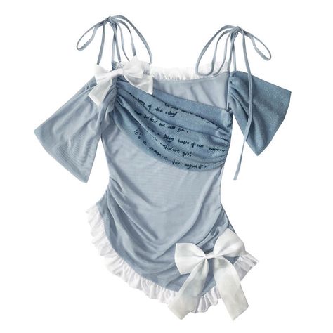 Embrace the delicate charm of ballet-inspired fashion with our White Bowknots Blue Balletcore Asymmetrical Top. This enchanting piece features a soft blue hue complemented by pristine white bowknots, creating a look that is both elegant and playful. The asymmetrical design adds a modern twist, ensuring you stand out with grace and style.  Garment Size   	 		 			Size 			S 			M 			L 		 		 			Full Length 			62 			62 			62 		 		 			Bust 			70 			74 			78 Ballet Inspired Fashion, Black Waist Belt, Asymmetrical Tops, Asymmetrical Design, Girly Fashion, Lolita Dress, Punk Fashion, Feminine Style, Fashion Inspo Outfits