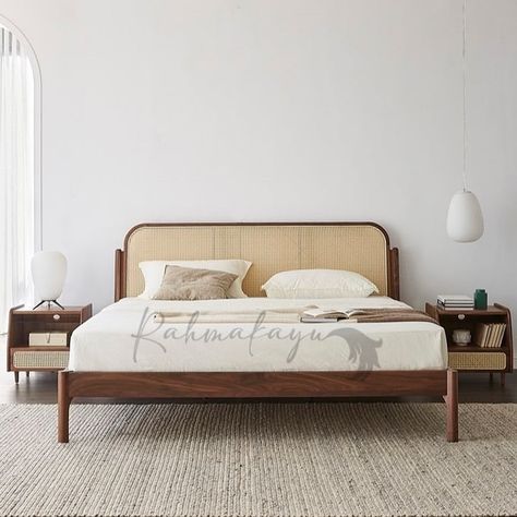 Wooden Boho Bed Frame, Japandi Bed Design, Wooden Bed Design Modern, Japandi Bed, Minimal Bed Frame, Beige Bedroom Decor, Small Room Design Bedroom, House Interior Design Styles, Minimalist Bed