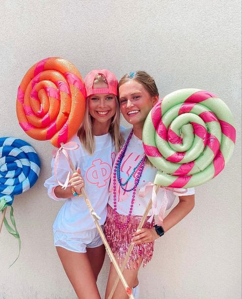 Candy Land Sorority Bid Day, Candy Land Theme Party Outfit, Welcome To The Sweet Life Bid Day, Birthday Sorority Theme, Candy Theme Bid Day, Candyland Bid Day Theme, Candy Land Sorority Theme, Candyland Theme Party Outfit, Candyland Sorority Theme