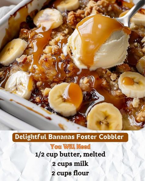 Banana Foster Cobbler, Banana Cobbler, Chicken Casserole Dinners, Banana Recipe, Christmas Meals, Banana Dessert Recipes, Monkey Cake, Banana Cheesecake, Kid Desserts