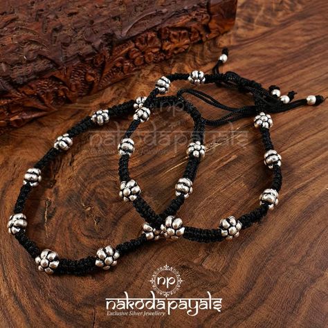 92.5 pure silver black thread anklets Shop online at www.nakodapayals.com #nakodapayals #925silver #silver #puresilver #silverlove… Black Thread Anklet Silver, Thread Anklets, Black Anklet, Silver Anklets Designs, Diya Rangoli, Kids Jewellery, Wedding Flower Jewelry, Bridal Necklace Designs, Black Beads Mangalsutra