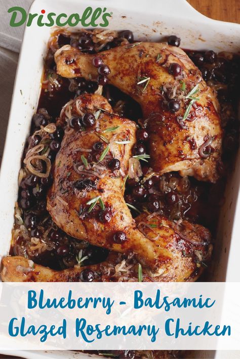 The sweetness of blueberries and maple syrup blend with the acidity of balsamic vinegar and fragrant rosemary to make a rich sauce for baked chicken. Searing the chicken breasts in the skillet before making the sauce gives it extra flavor. Let us know what you think of this top rated berry recipe! Sauce For Baked Chicken, Appetizers Meat, Blueberry Chicken, Balsamic Vinegar Recipes, Keto Meat, Balsamic Glazed Chicken, Balsamic Onions, Balsamic Vinegar Chicken, Balsamic Recipe