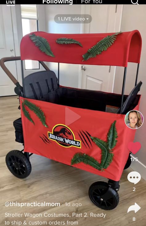 Diy Dino Cage Wagon, Halloween Wonderfold Wagon, Dinosaur Wagon Costume, Halloween Wagon Decor, Wonderfold Halloween Costumes, Jurassic Park Wagon, Wonderfold Wagon Halloween Costumes, Wagon Halloween Costumes, Wagon Costume